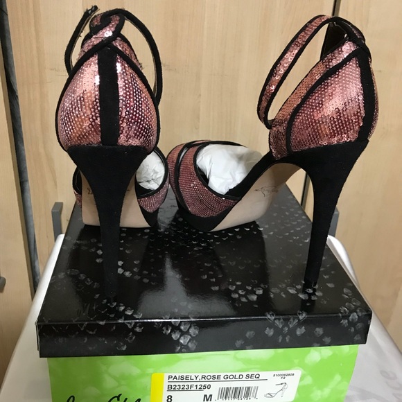 Sam Edelman Rose Gold Sequined Pumps Women Heels Size 8 - Picture 2 of 3